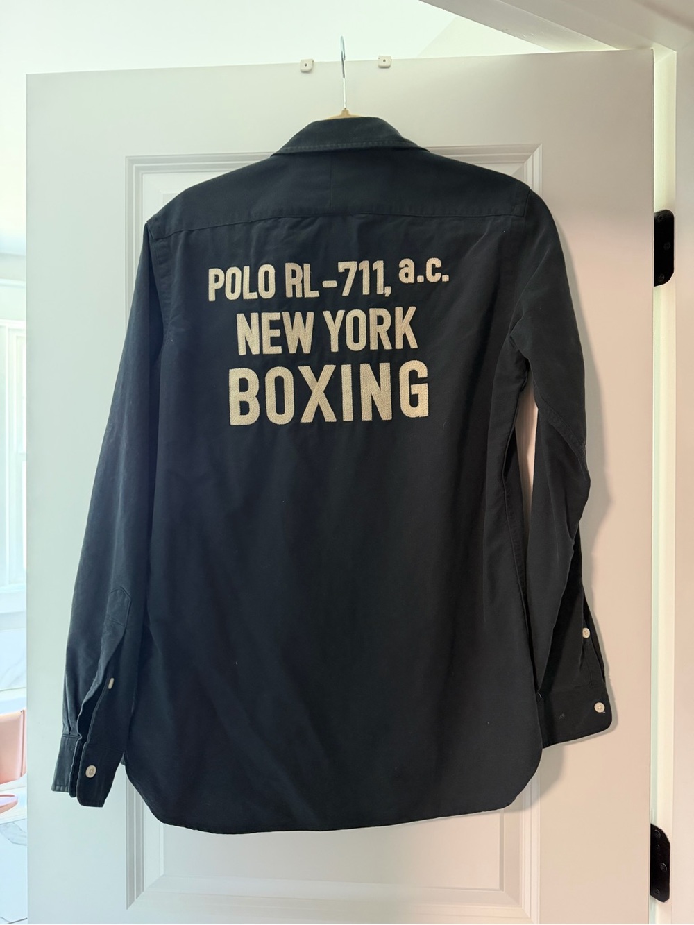 Ralph Lauren Black Button-Down Shirt with White 'New York Boxing' Print